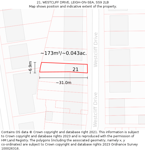 21, WESTCLIFF DRIVE, LEIGH-ON-SEA, SS9 2LB: Plot and title map