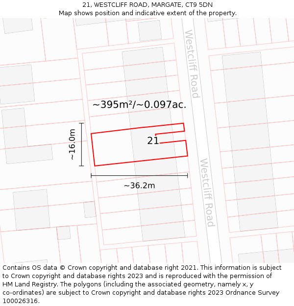21, WESTCLIFF ROAD, MARGATE, CT9 5DN: Plot and title map