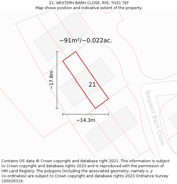 21, WESTERN BARN CLOSE, RYE, TN31 7EF: Plot and title map