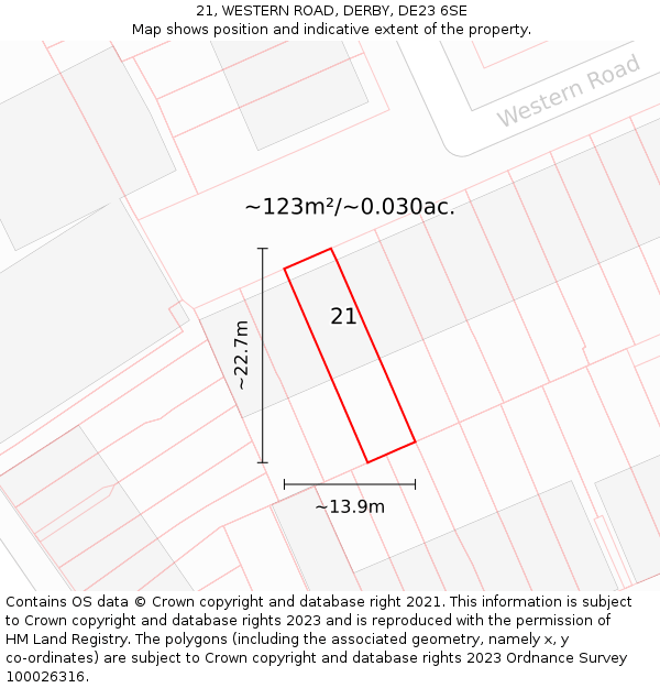 21, WESTERN ROAD, DERBY, DE23 6SE: Plot and title map