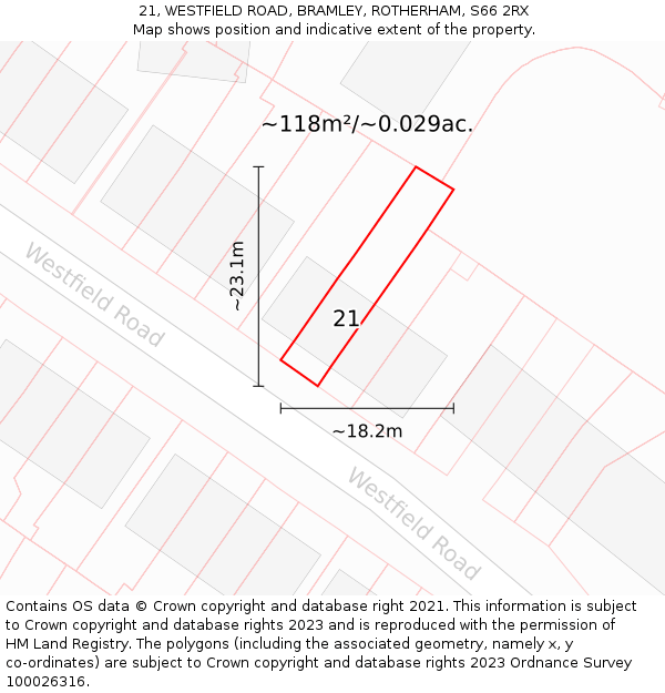 21, WESTFIELD ROAD, BRAMLEY, ROTHERHAM, S66 2RX: Plot and title map