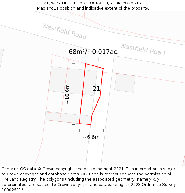 21, WESTFIELD ROAD, TOCKWITH, YORK, YO26 7PY: Plot and title map