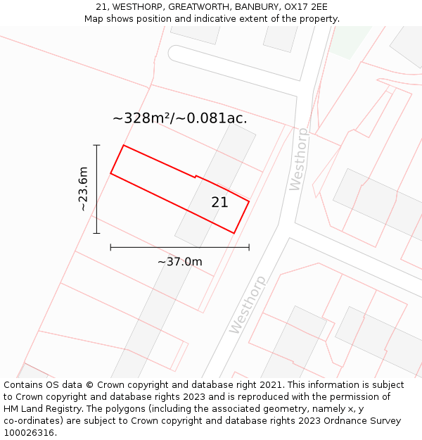 21, WESTHORP, GREATWORTH, BANBURY, OX17 2EE: Plot and title map
