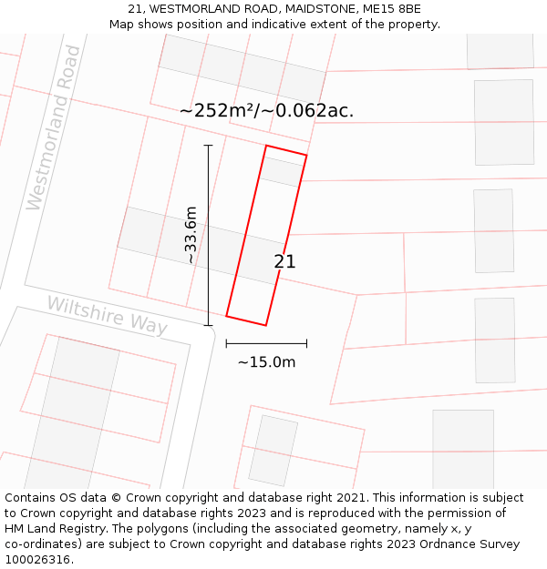 21, WESTMORLAND ROAD, MAIDSTONE, ME15 8BE: Plot and title map