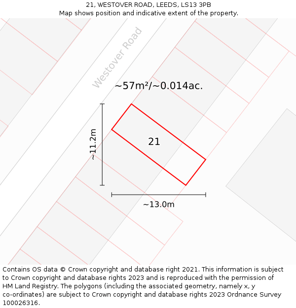 21, WESTOVER ROAD, LEEDS, LS13 3PB: Plot and title map