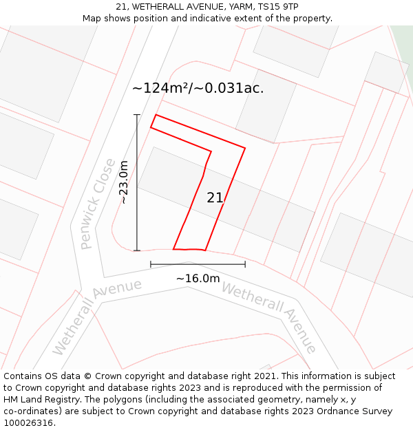 21, WETHERALL AVENUE, YARM, TS15 9TP: Plot and title map