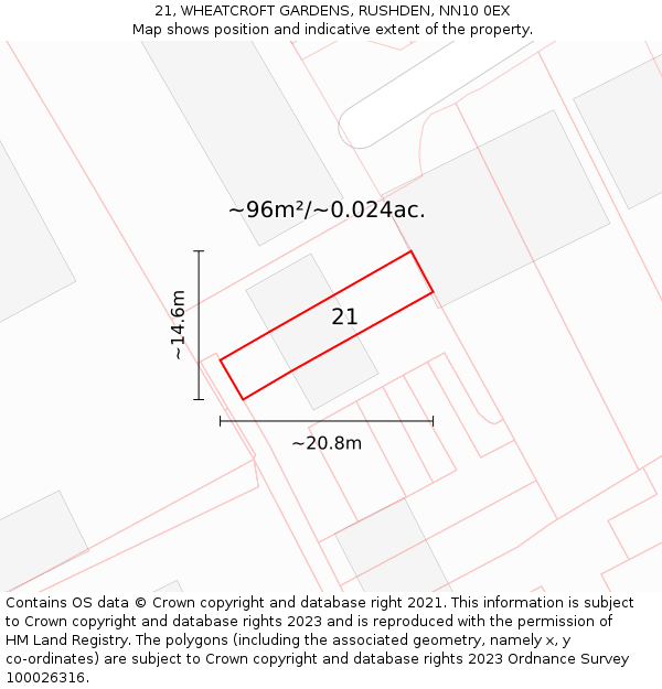 21, WHEATCROFT GARDENS, RUSHDEN, NN10 0EX: Plot and title map