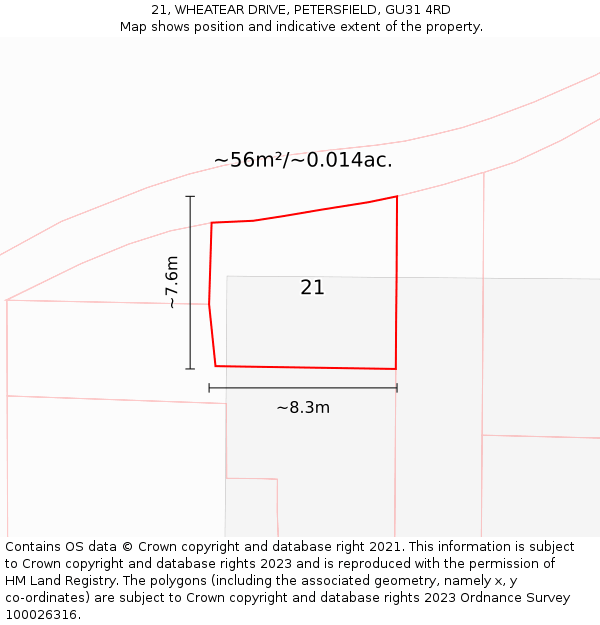 21, WHEATEAR DRIVE, PETERSFIELD, GU31 4RD: Plot and title map