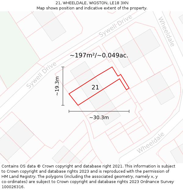 21, WHEELDALE, WIGSTON, LE18 3XN: Plot and title map