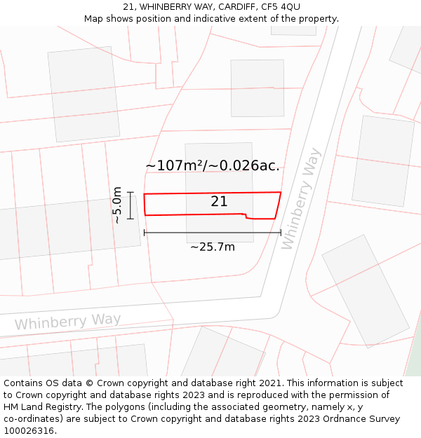 21, WHINBERRY WAY, CARDIFF, CF5 4QU: Plot and title map