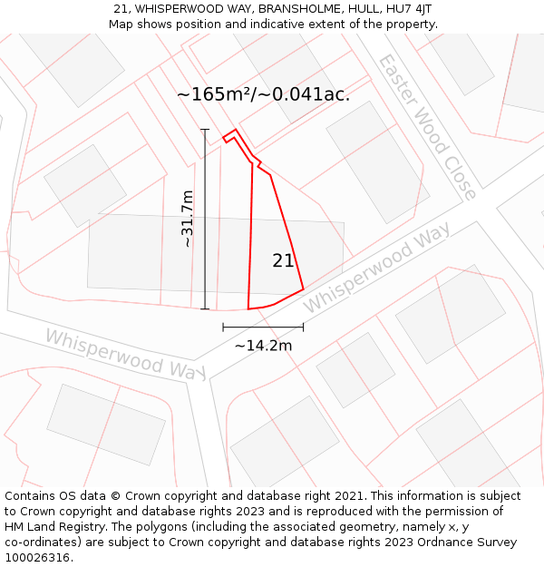 21, WHISPERWOOD WAY, BRANSHOLME, HULL, HU7 4JT: Plot and title map