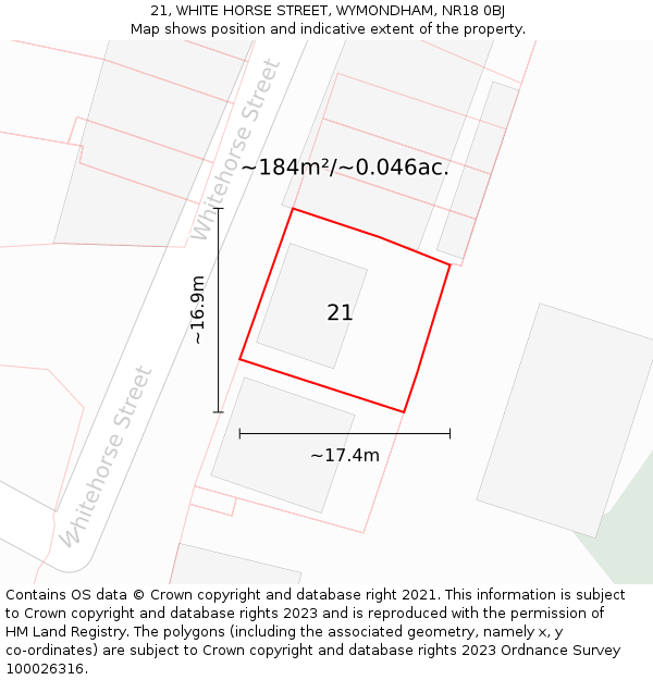 21, WHITE HORSE STREET, WYMONDHAM, NR18 0BJ: Plot and title map
