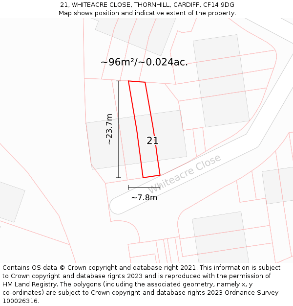 21, WHITEACRE CLOSE, THORNHILL, CARDIFF, CF14 9DG: Plot and title map