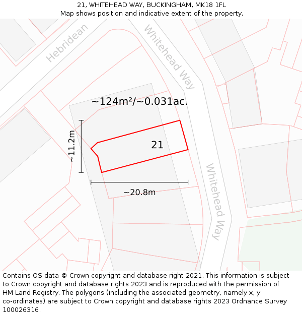 21, WHITEHEAD WAY, BUCKINGHAM, MK18 1FL: Plot and title map