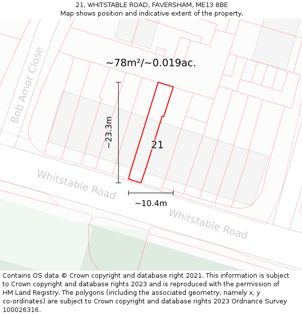 21, WHITSTABLE ROAD, FAVERSHAM, ME13 8BE: Plot and title map