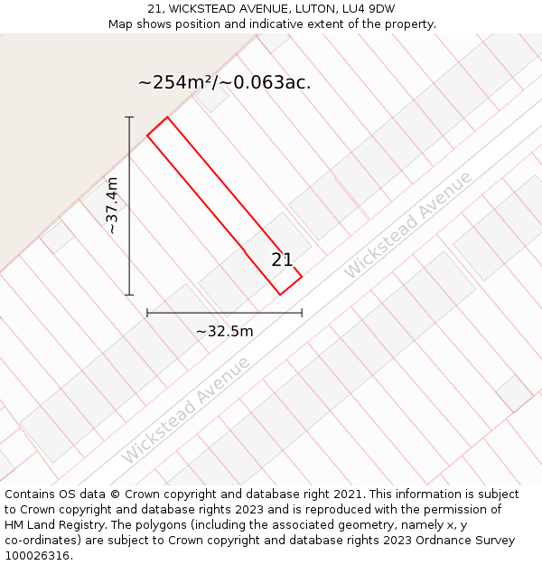 21, WICKSTEAD AVENUE, LUTON, LU4 9DW: Plot and title map