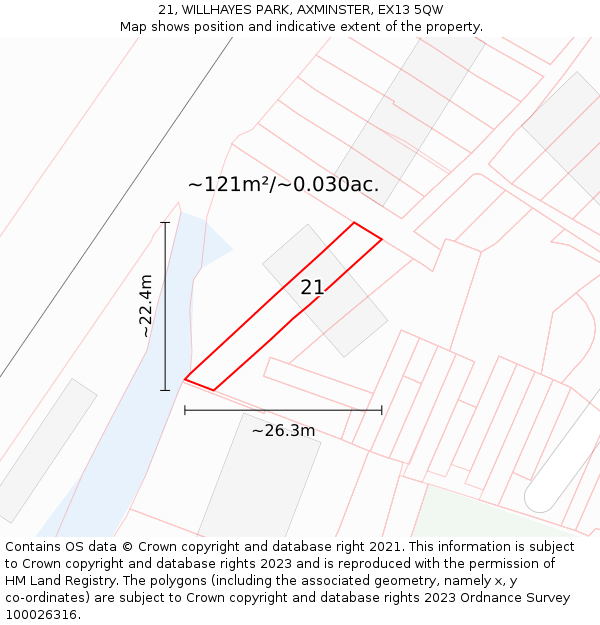 21, WILLHAYES PARK, AXMINSTER, EX13 5QW: Plot and title map