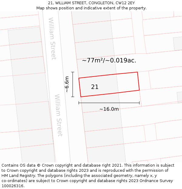 21, WILLIAM STREET, CONGLETON, CW12 2EY: Plot and title map