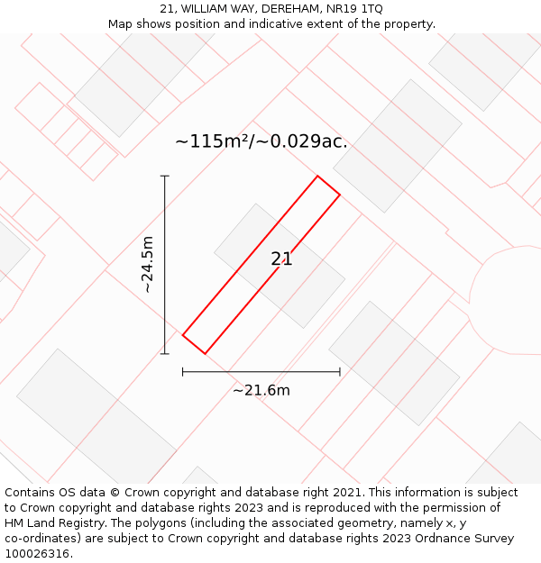 21, WILLIAM WAY, DEREHAM, NR19 1TQ: Plot and title map