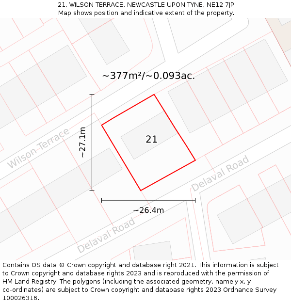 21, WILSON TERRACE, NEWCASTLE UPON TYNE, NE12 7JP: Plot and title map