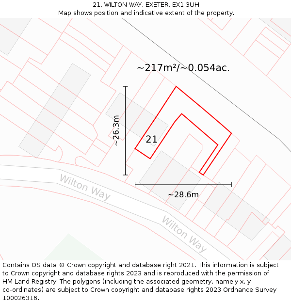 21, WILTON WAY, EXETER, EX1 3UH: Plot and title map