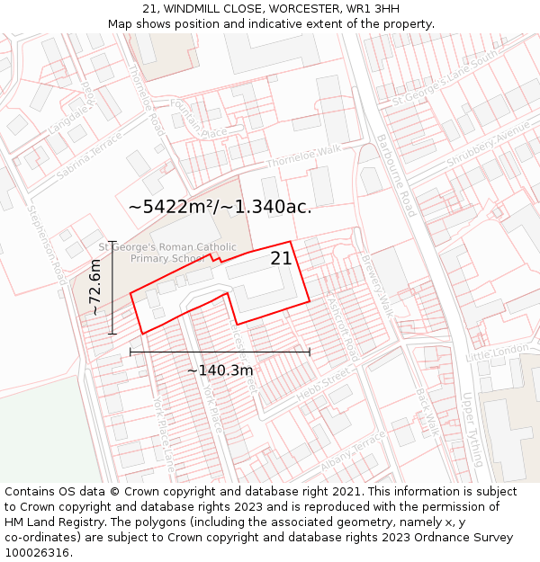 21, WINDMILL CLOSE, WORCESTER, WR1 3HH: Plot and title map