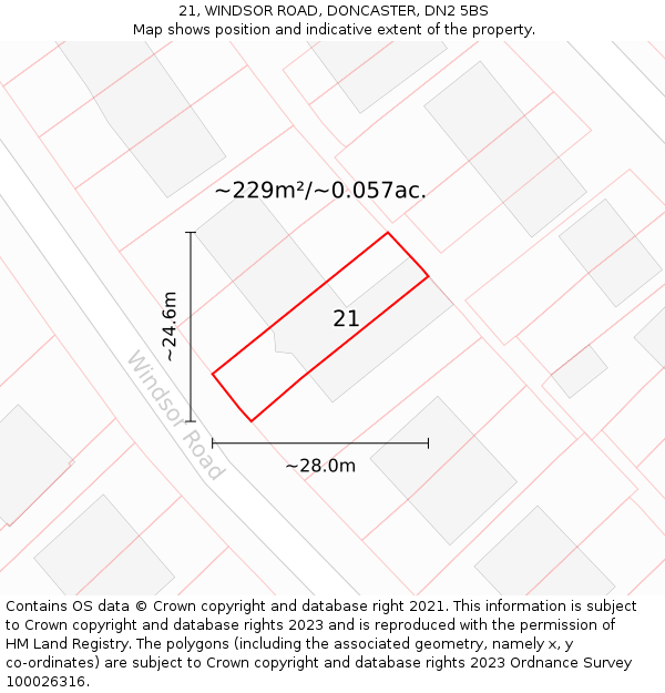 21, WINDSOR ROAD, DONCASTER, DN2 5BS: Plot and title map
