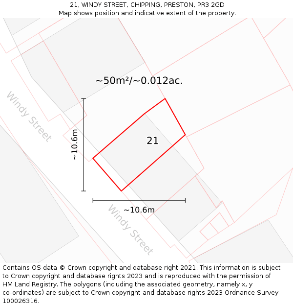 21, WINDY STREET, CHIPPING, PRESTON, PR3 2GD: Plot and title map