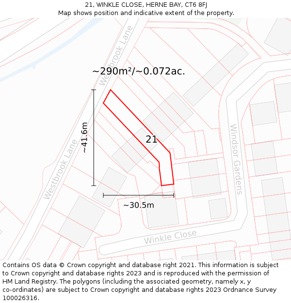 21, WINKLE CLOSE, HERNE BAY, CT6 8FJ: Plot and title map