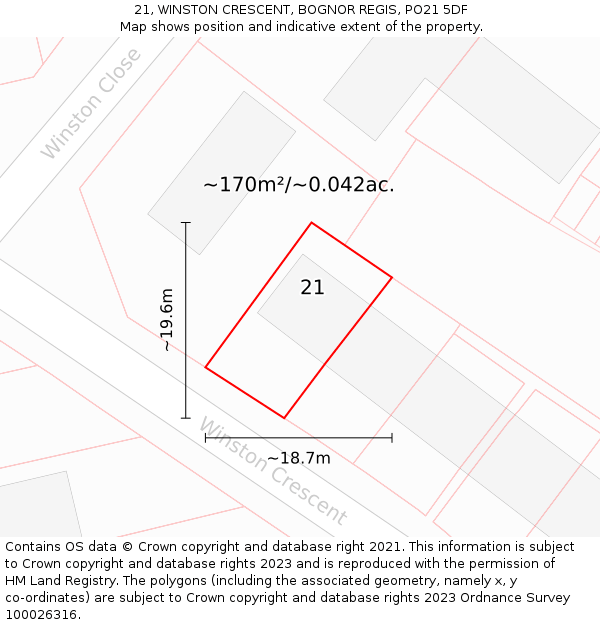 21, WINSTON CRESCENT, BOGNOR REGIS, PO21 5DF: Plot and title map