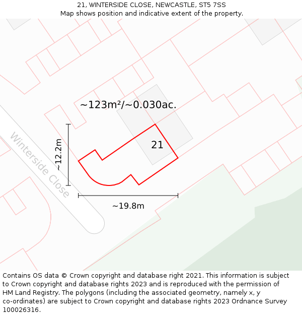 21, WINTERSIDE CLOSE, NEWCASTLE, ST5 7SS: Plot and title map