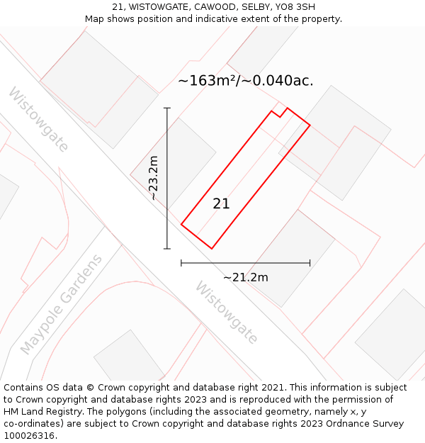 21, WISTOWGATE, CAWOOD, SELBY, YO8 3SH: Plot and title map