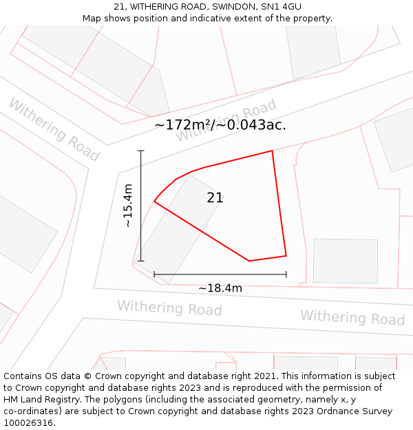 21, WITHERING ROAD, SWINDON, SN1 4GU: Plot and title map