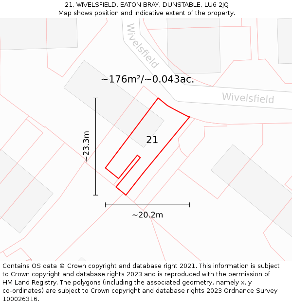 21, WIVELSFIELD, EATON BRAY, DUNSTABLE, LU6 2JQ: Plot and title map