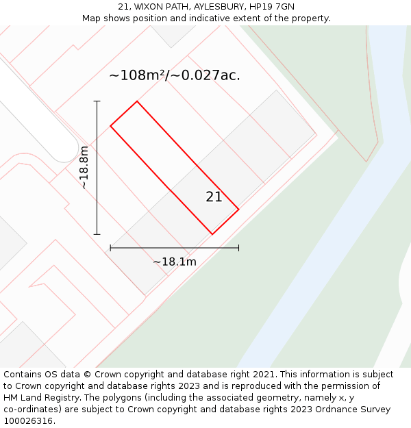 21, WIXON PATH, AYLESBURY, HP19 7GN: Plot and title map