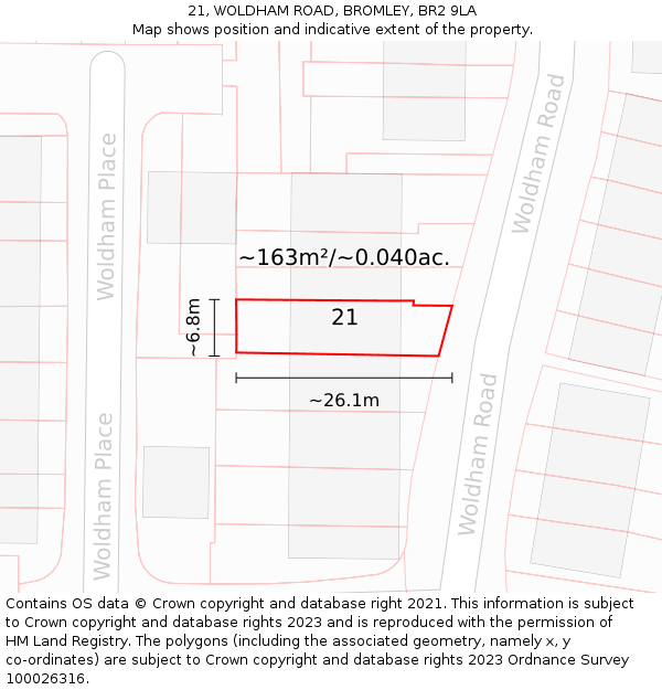 21, WOLDHAM ROAD, BROMLEY, BR2 9LA: Plot and title map