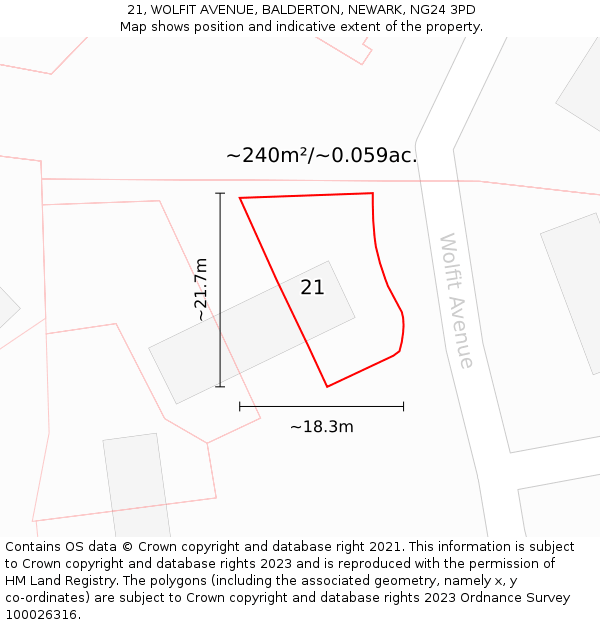 21, WOLFIT AVENUE, BALDERTON, NEWARK, NG24 3PD: Plot and title map