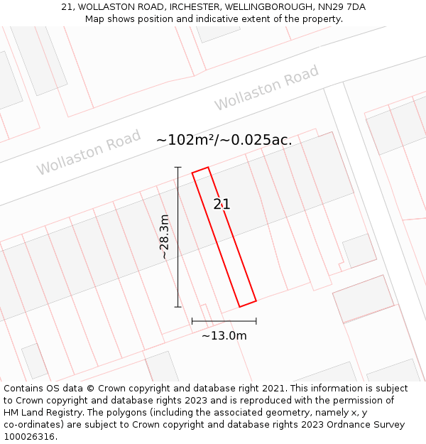 21, WOLLASTON ROAD, IRCHESTER, WELLINGBOROUGH, NN29 7DA: Plot and title map