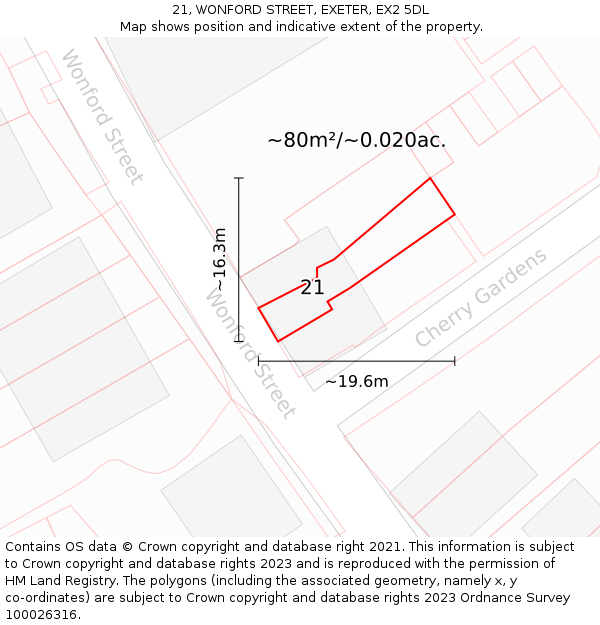 21, WONFORD STREET, EXETER, EX2 5DL: Plot and title map