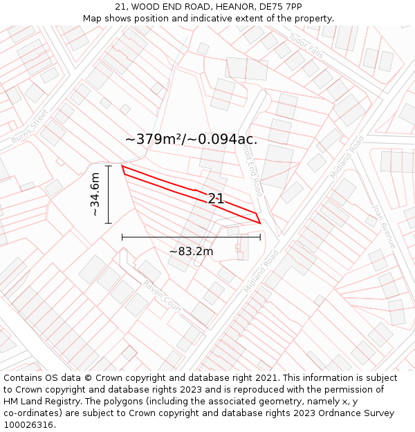 21, WOOD END ROAD, HEANOR, DE75 7PP: Plot and title map