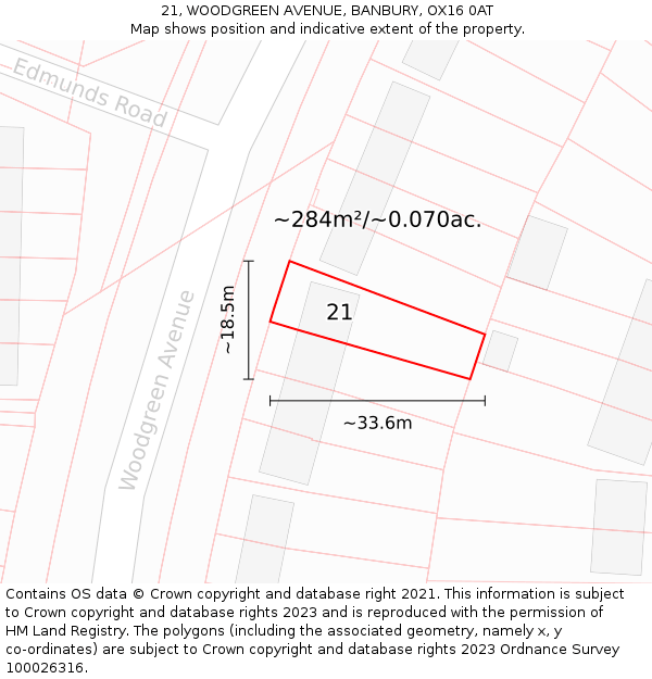 21, WOODGREEN AVENUE, BANBURY, OX16 0AT: Plot and title map