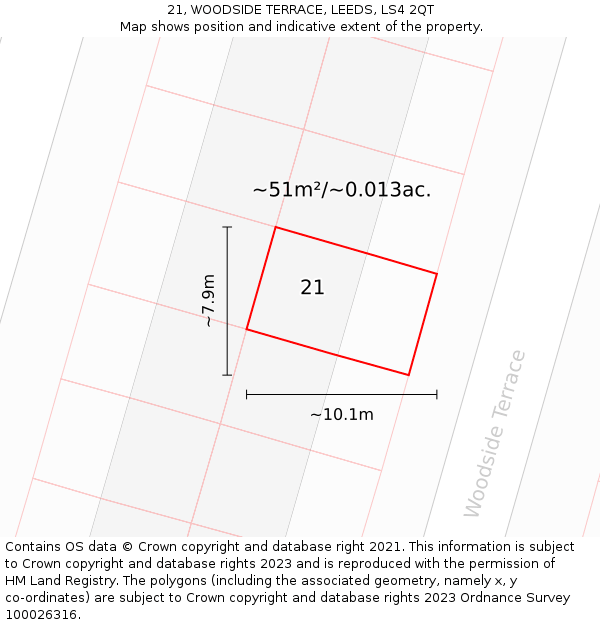 21, WOODSIDE TERRACE, LEEDS, LS4 2QT: Plot and title map