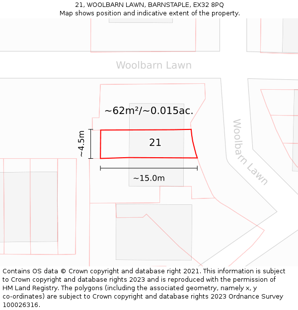21, WOOLBARN LAWN, BARNSTAPLE, EX32 8PQ: Plot and title map