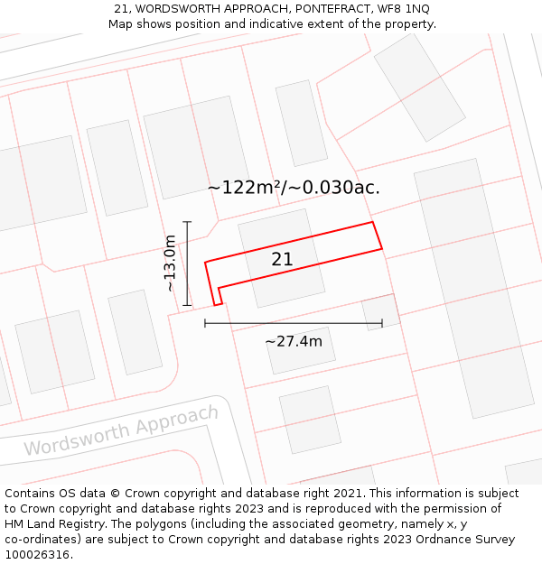 21, WORDSWORTH APPROACH, PONTEFRACT, WF8 1NQ: Plot and title map