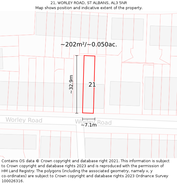 21, WORLEY ROAD, ST ALBANS, AL3 5NR: Plot and title map