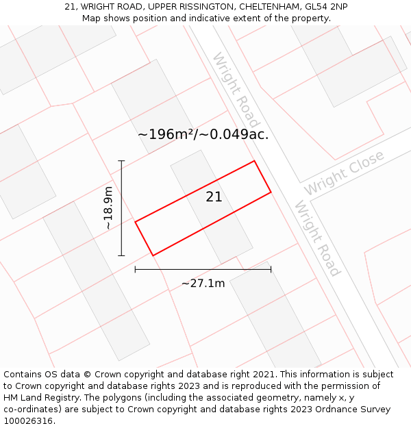 21, WRIGHT ROAD, UPPER RISSINGTON, CHELTENHAM, GL54 2NP: Plot and title map