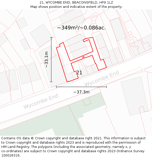 21, WYCOMBE END, BEACONSFIELD, HP9 1LZ: Plot and title map