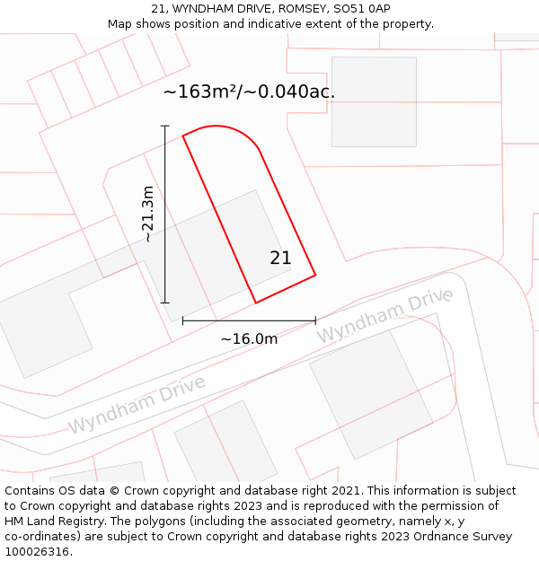 21, WYNDHAM DRIVE, ROMSEY, SO51 0AP: Plot and title map