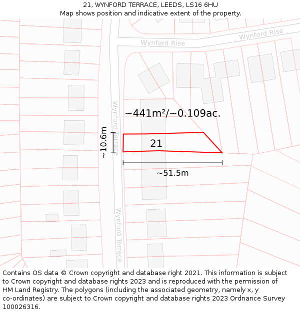 21, WYNFORD TERRACE, LEEDS, LS16 6HU: Plot and title map