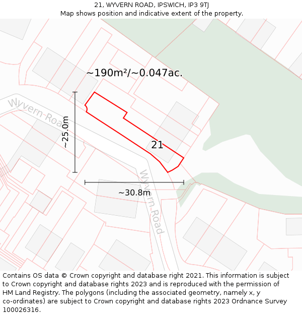 21, WYVERN ROAD, IPSWICH, IP3 9TJ: Plot and title map